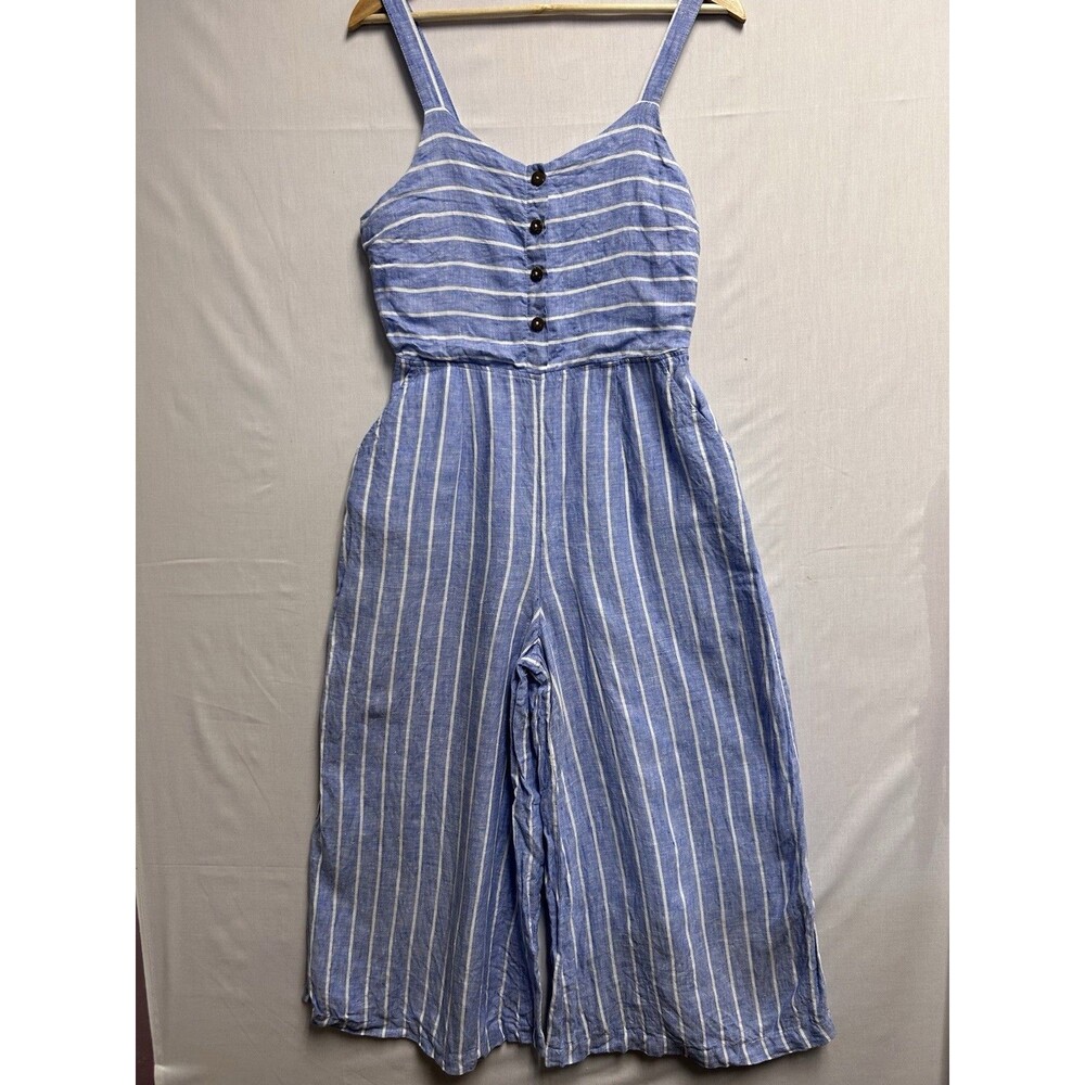 C&C California Striped Blue & White Lightweight Linen blend Jumpsuit-Size 8